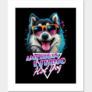Retro Wave Black American Eskimo Hot Dog Shirt Posters and Art